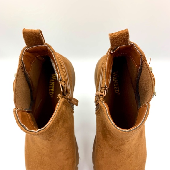 Wanted “CINDER” brown/tan heeled zipper/buckle boho grunge, Lug sole ankle boots - Picture 9 of 13
